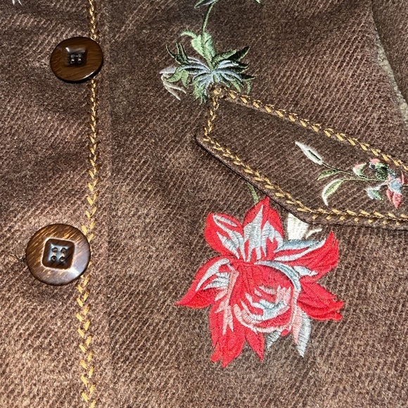 PAPARAZZI Embroidered Floral Butterfly Boho Wool Long Trench Coat Brown Small - Picture 7 of 11